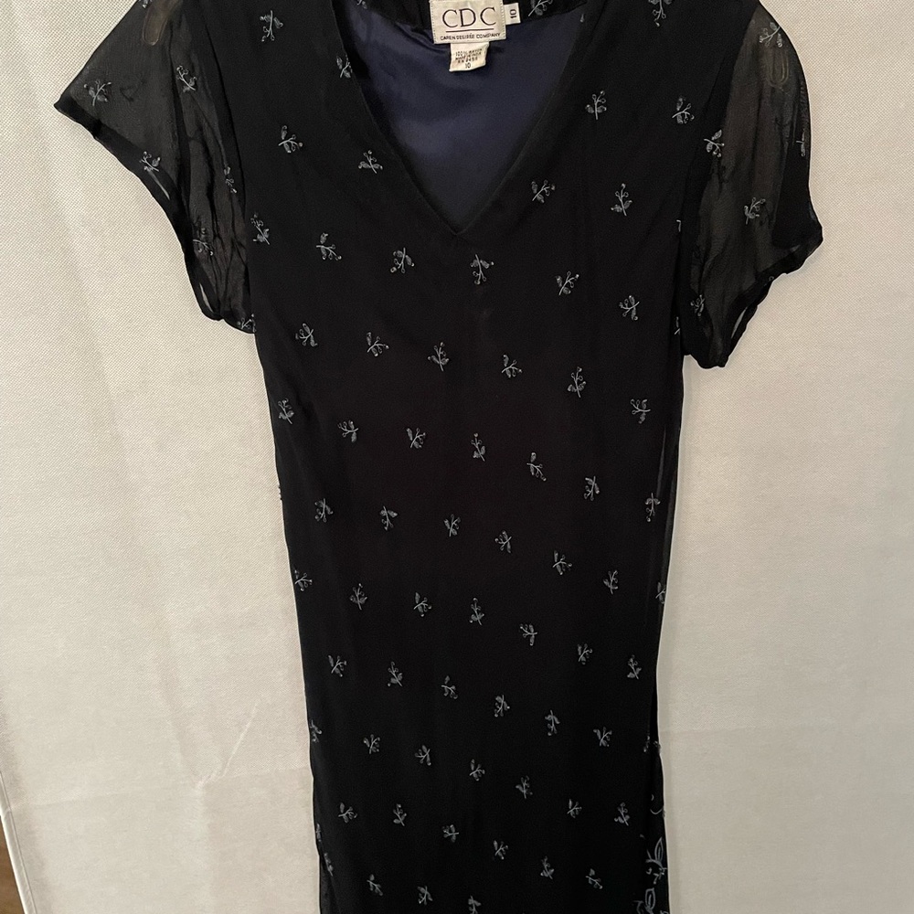 Full length navy beaded dress